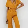 Lossky Vrouwen Jumpsuits Rompertjes Zomer Casual Print V-hals Pocket Overalls Korte Mouw Wijde Pijpen Losse W220427