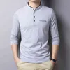 New Spring Autumn T Shirt Men Cotton Long Sleeve Slim Fit Mens Tshirt Fashion MANDARIN COLLAR Solid Color Tops Tees Men Clothing T220808