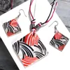 Earrings & Necklace Square Pendant Earring Sets Multilayer Leather Natural Shell Stone Costume Jewelry SetEarrings