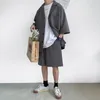 Koreaanse stijl heren set pak jas en shorts massieve dunne korte mouw top bijpassende bodems zomermode oversized kleding man 220618
