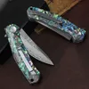 Продвижение r4020 карманное складное нож VG10 Damascus Steel 76 Layers Blade Blue Abalone Heell Granding Hearling Flipper Fast Open Knives