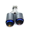 1 Pair Matt Carbon Fiber With Blue Dual Stainless Steel Universal Exhaust End Pipe Car Exhaust tip For Any Cars Remus Muffler