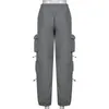 Biikpiik Women Pockets Sweat Pant Vintage Workout Overalls Mid midja Drawstring Loose Cargo Pants Streetwear Jogging Trousers 220815