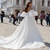 Vestido de noiva de praia sexy 2022 com alta fenda, uma linha de tule boho vestidos de noiva de renda branca fada fada