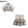 Xeasy Women Fashion 2 pièces Set Vintage Flowers Batwing Sleeve brodée chemise féminine haute jupe Sweet Suits 220509