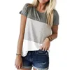T-shirts d'été pour femmes col rond Triple bloc de couleur rayure T-Shirt à manches courtes pour femmes vêtements vêtements haut