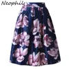 Neophil Retro Fashion Women Black White Plateed Flower Print High Weist Midi Ball Virt Flare تنانير قصيرة Saia S1225 210311