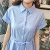 Moderskapskläder klädsköterska klänningar ammar sommar kortärmad lapel moderskapsklänning koreanska graviditetskläder G220309