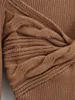 Mode-Femmes à manches longues en tricot col en V bustier tubulaire torsion tresse couleur contrastée coupe ajustée haut extensible pull à la mode chemise de fond