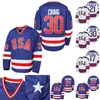 Ceomit Mens 1980 ABD Mucizesi Buz Hokeyi Jersey #17 Jack O'Callahan #21 Mike Eruzione #30 Jim Craig Hokey Formaları S-XXXL Stok mavisi beyaz