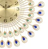 Große 3D Gold Diamond Peacock Wall Clock Metall Uhr für Wohnzimmer Dekoration DIY Uhren Crafts Ornamente Geschenk 54 cm 2674 T2