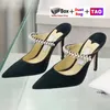 Klassiker London Sandals Designer High Heel Luxus Frauen Schuhe mit Kristallgurt Folien Stiletto Heels Hochzeitsfeier Slipper Sandale Sommer im Freien Au￟enrutsche