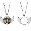 Trendy DIY thermal transter sublimation blank necklace woman angel wing round silver mens necklace designer jewelry Pendant Necklaces for man Anniversary Gift