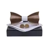 Bow Ties Ricnais 3D Wooden Wood Bowtie Set Bule Red Pocket Square Cufflinks for Men Business Tie Beednchief with box fier22