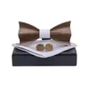 Bow Ties Ricnais 3D drewniane drewniane bowtie zestaw bule czerwony kieszeń kwadratowe spinki do mankietów dla mężczyzn Business Wedding krawat chusteczka z pudełkiem Fier22