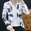 Kwiatowy Drukuj Blazer Kurtka Mężczyźni Koreański Trend Streetwear Męskie Odzież Casual Suit Coat Male Slim Fit Blazer Masculino 220409