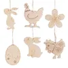 Party Decoration 10st Happy Easter Wood Baubles Taggar Trächip för hem DIY Craft Hanging Ornaments Supplies