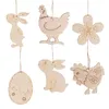 Feestdecoratie 10 stks gelukkige paas houten baubbles tags houten chip voor home diy ambacht hangende ornamenten benodigdheden