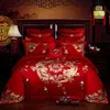 Embroidered Wedding Four Piece Set Jacquard Big Red Multi Cotton Bedding