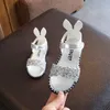 Sandali estivi per bambini con orecchie di coniglio Moda glitter per ragazze Sandali romani da principessa Scarpe da spiaggia piatte antiscivolo per bambini 220621