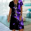 Summer Vneck Short Sleeve Fashion Printed Women's Dress Loose Casual Plus Size Midlength Dress X8L 220527