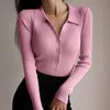 Femmes Polos Revers Slim Minceur Tops Dames Creux Boutons Femmes Long Cardigan Sexy Pull Manches Col En Tricot V U1C0Femmes FemmesFemmes