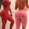 Sexy Halter Women Tracksuit Jumpsuit High Waist Play Suit Slim Sport Backless Top Running Sportswear Pants Push up Jumpsuit 220620