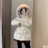 Qingwen vinterjacka stor päls krage down jacka kvinnlig 2021 koreansk mode midja smal vit anka ner parka jaqueta feminina l220725