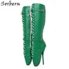 Sorbern Matte Green Mid Calf Stiefel Frauen Kreuz Schnürung Domina Sexy Fetisch High Heel Stiefel Custom Wide Fit Wadenstiefel Frauen