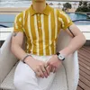 Men's Polos Summer Men Slim Striped Sweater Yellow Thin T-shirt Men's Business Tshirt FashionMen's Men'sMen's Mild22