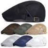 Retro Gazete Satıcı Erkekler İçin Ayarlanabilir Kapaklar Kadınlar İlkbahar Yaz Nefes Alabaç Düz Renkli Mesh Unisex Sıradan Beret Şapka Düz Kap J220722