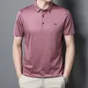 Polo de Golf à manches courtes pour homme, estival et fin, en soie de mûrier, de luxe, couleur unie, Business