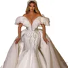 Роскошные жемчужины русалки свадебные платья свадебные съемные поездки от плечевых оборками алмазные саудовские арабские свадебные платья
