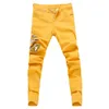 Make dżinsy męskie Rubped Men Haftny Chude Pants Man Spring Summer Yellow Green Pink Demin Plus Sizermen's