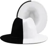 Black White Patchwork Wool Felt Jazz Fedora Hat Women Unisex Brim Brim Panamá Partido Trilby Cowboy Cap Men Hat de casamento 220812