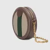 Designer Luxo Moda Ladies Pu Round Cake Messenger Bag Duplo Lado Lado Red e Verde Canvas Decorativa Corrente de Metal de Metal