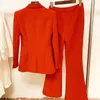 Pantalon deux pièces pour femmes QUALITY Fashion 2022 Designer Blazer Suit Set Women's Single Button Red Flare SuitWomen's