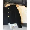 Giacche da donna Primavera Autunno Giacca in tweed Cappotto Donna Vintage Cappotti corti in lana Streetwear Elegante Casual Bianco Nero Capispalla Crop Top E242