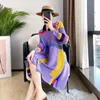 Women's Trench Coats Fashion Age-Reduce White Windbreaker Mid-length Spring Autumn Miyake Print Contrast Lapel Temperament Pleated Long-slee