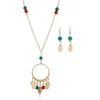 Summer Boho Shell Turquoises Necklace Earring Women's Round Alloy Long Chain Necklace Jewelry Set