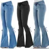 Plus Size XS-4XL Mulheres Jeans Cintura Média Lace Up Jeans Designer Stretch Jeans Senhoras Calças Queimadas 3 Cores