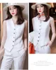 T043 Fashion New Ladies Business Solid Color Suits Trousers Waistcoat / Woman's Pink Commuter Blazers Jacket Pants Vest Set