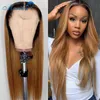 Straight Lace Wig 13x1 30 Inch Remy 150% 180 % T Part Brazilian Hair 1b/27 180% ombre Human 220608