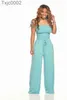 Womens Jumpsuits Designer Slim Sexy Off Shoulder Crop Top Bodycon Female Summer Sleeveless Wide-Leg Pants Drawstring Rompers