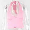 Canottiere da donna Camis Gilet da donna tinta unita con scollo a V senza maniche Crop Top T-shirt Camicetta per donna Y2K Backless Pink Bandage Halter Neck Cami