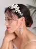 Copricapo Acconciature da sposa Parure di gioielli Orecchini a fascia Argento Diademi Corona Pure Bride Fascinators Accessori per capelli Per le donne MatrimonioHe