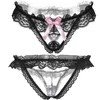 5 pcs/party 5 Style Black Color Pearl Briefs Women Underwear Sexy G String Lace Thongs Low Waist Bow Strings L220801