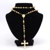 Chains Granny Chic 8mm Gold Tone Rosary Beads Link Chain Necklace For Women Men Crucifix Jesus Pendant Religious Cross Jewelry GiftsChains