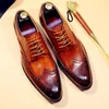 Chaussures Brogue en cuir sculpté de Style britannique, chaussures de costume formelles en cuir de vache pour hommes, Derby, chaussures plates de mariage