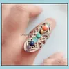 With Side Stones Rings Jewelry 7 Chakra Bead Finger Reiki Nce Meditation Healing Point Charm Adjustable Yoga Hollow Flower Women Ring Drop D